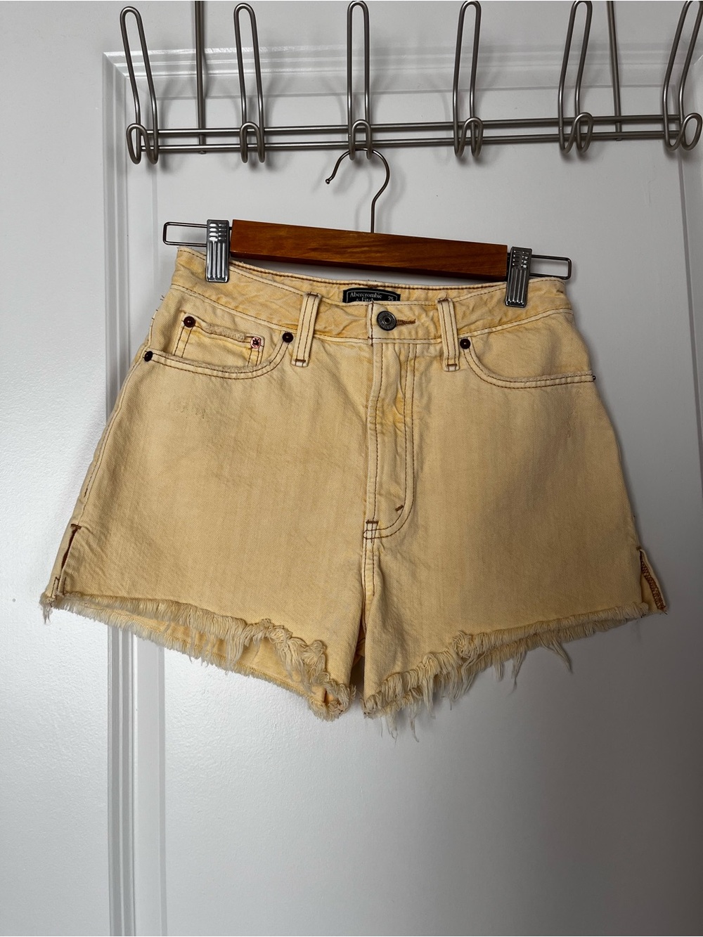 Abercrombie & Fitch Pale Yellow Frayed Hem Denim Shorts